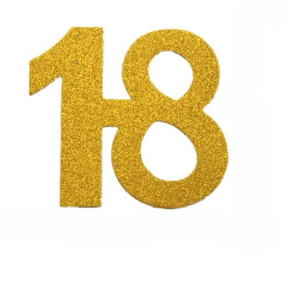 Топер в торт цифра 18 з блискітками 75x80 мм Золотистий (340/23)