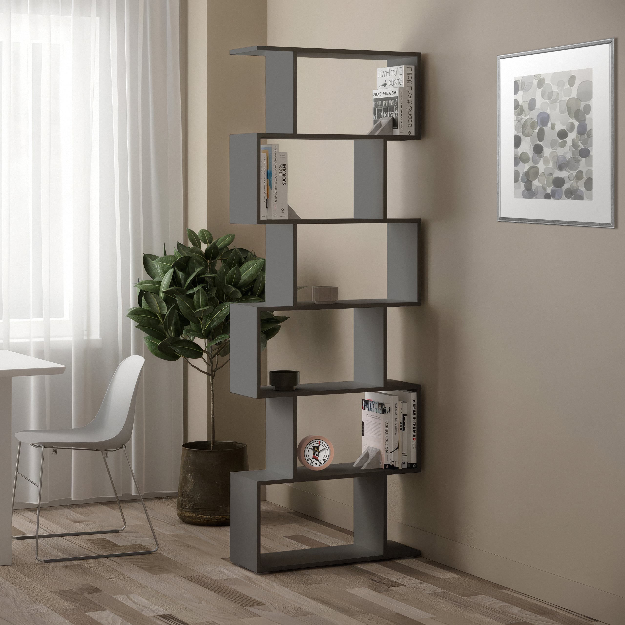 Стеллаж для книг и декора на 6 ячеек GT-56 700х238х1920 мм Антрацит (20313487)