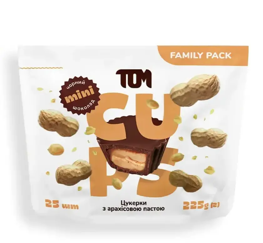 Конфеты ТОМ с арахисовой пастой в черном шоколаде 225 г 25 шт.