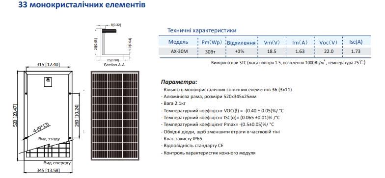 Солнечная батарея монокристаллическая Axioma Energy AX-30M 30 Вт - фото 3 Солнечная батарея монокристаллическая Axioma Energy AX-30M 30 Вт - фото 3