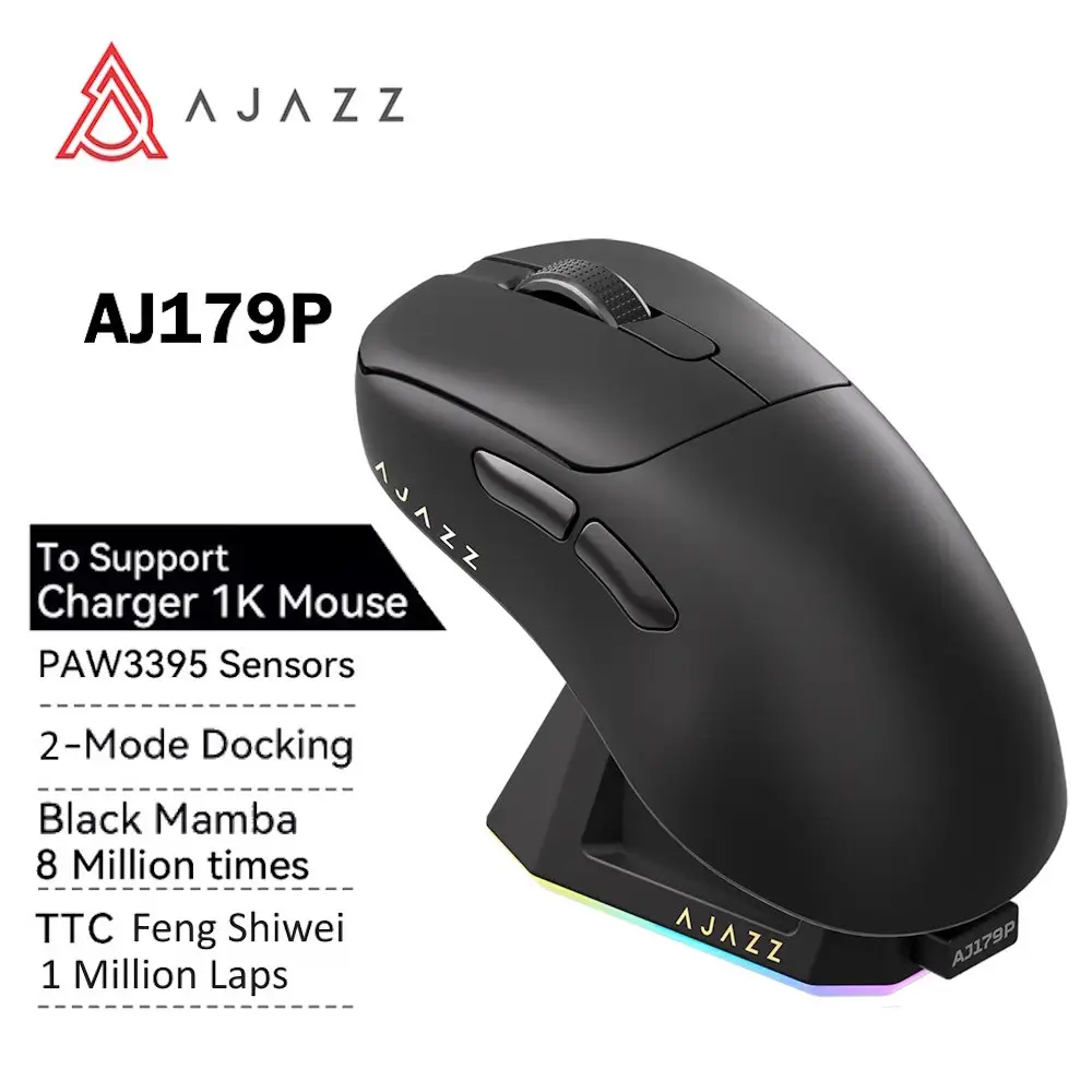 Мышь беспроводная Ajazz Aj179P PixArt PAW3395 с RGB док-станцией Black - фото 2 Мышь беспроводная Ajazz Aj179P PixArt PAW3395 с RGB док-станцией Black - фото 2