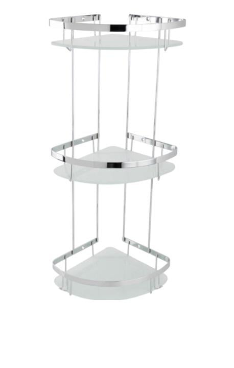 Полочка для ванной комнаты тройная Atak из нержавеющей стали с матовым стеклом 22х22х55 см (10-026)