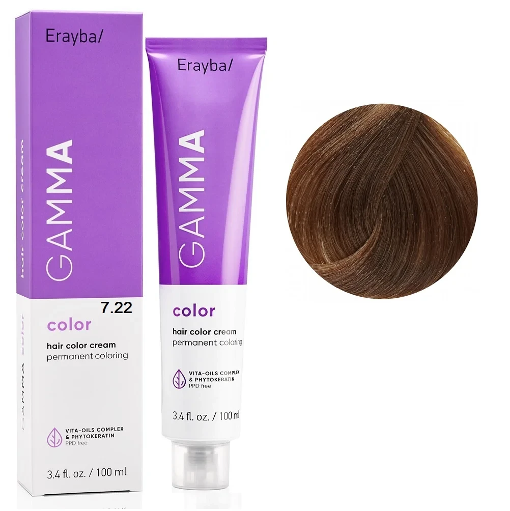 Фарба для волосся перманентна Erayba Gamma Color Cream 7/22 Інтенсивний коричневий блонд 100 мл