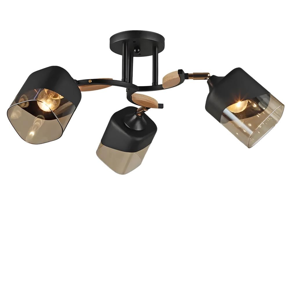 Люстра стельова Light House SR-20295/3 BK/WOOD D620хH260 E27 плафон чорний з бурштиновим Чорний/Дерево