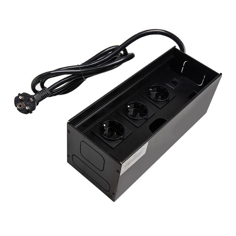 Блок розеточный встроенный без крышки Lumine SATURN 3 розетки 1xCAT6 Черный (171567)