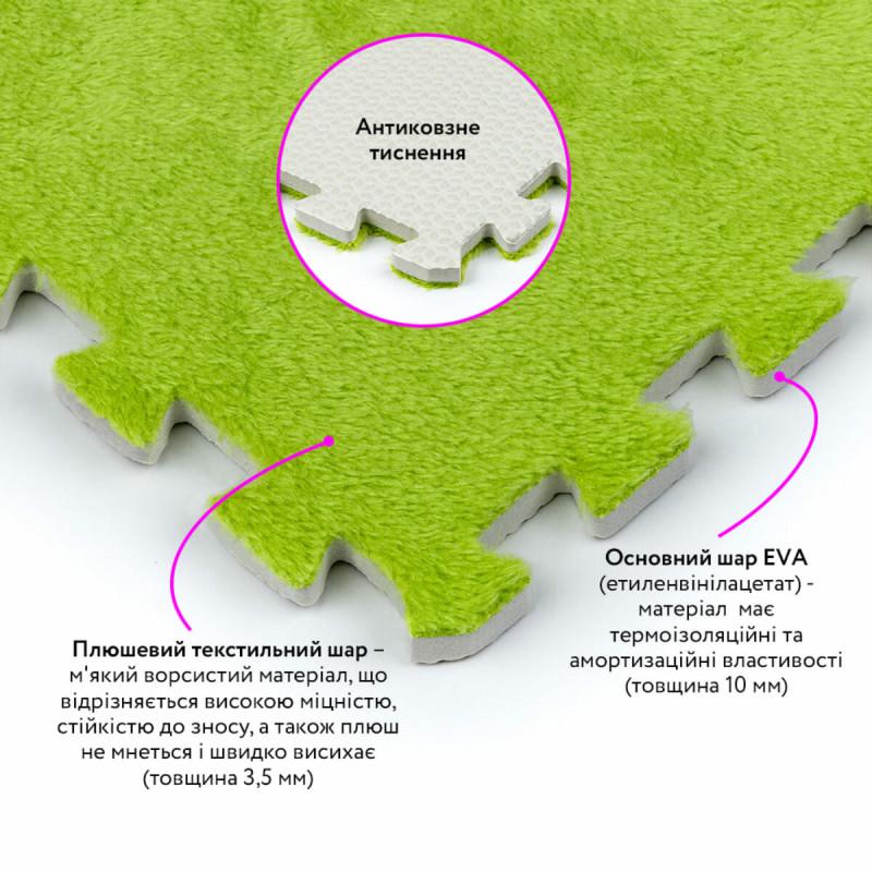 Килимок-пазл плюшевий Sticker Wall SW-00002094 30х30х1 см Салатовий (27050790) - фото 4 Килимок-пазл плюшевий Sticker Wall SW-00002094 30х30х1 см Салатовий (27050790) - фото 4