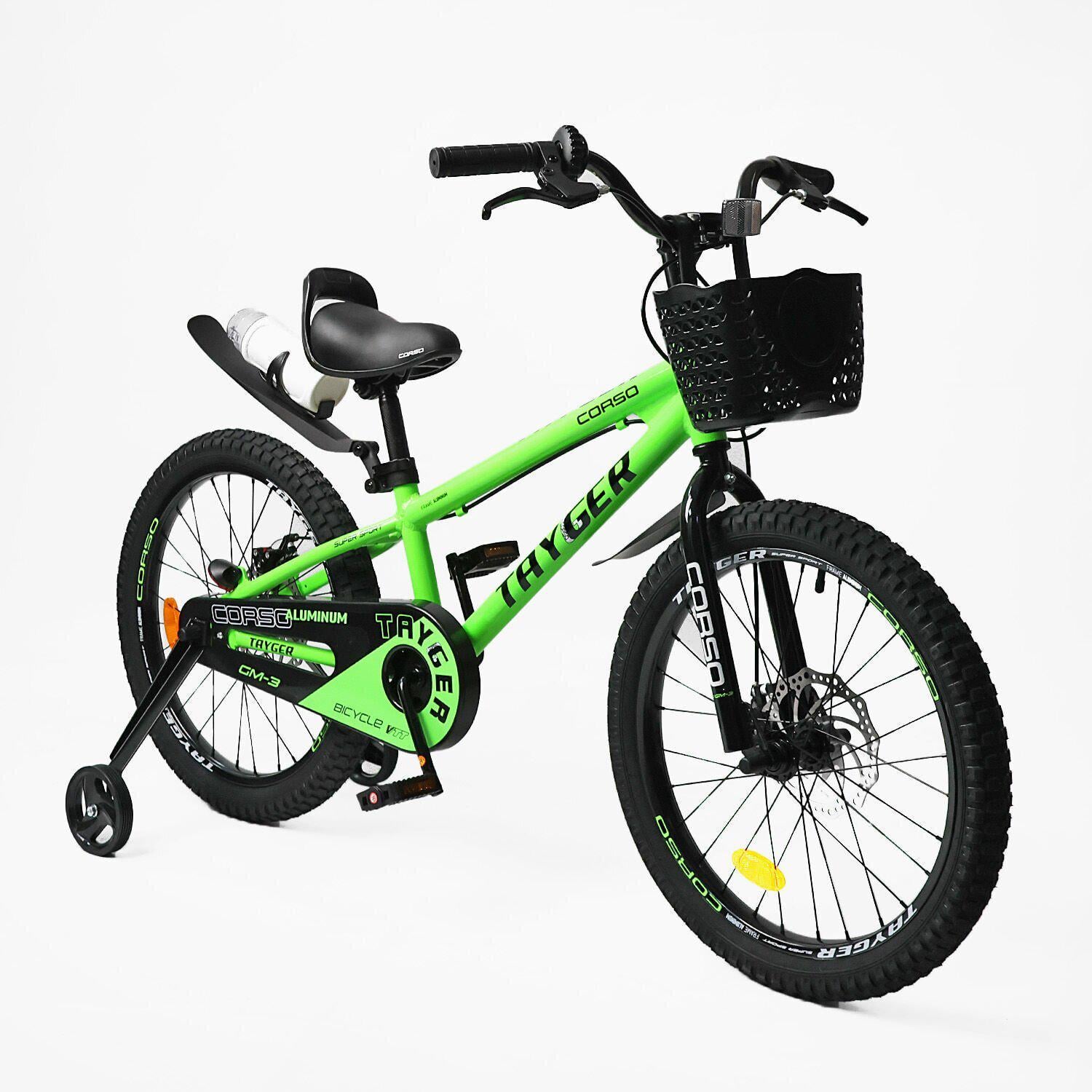 Дитячий велосипед з кошиком Corso Tayger алюмінієвий/дискові гальма 20" Салатовий (1047779457)