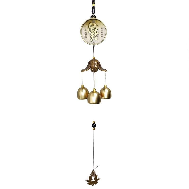 Музика вітру Ієрогліф щастя ФУ та рибки 3 дзвіночки 45 см (C4901)