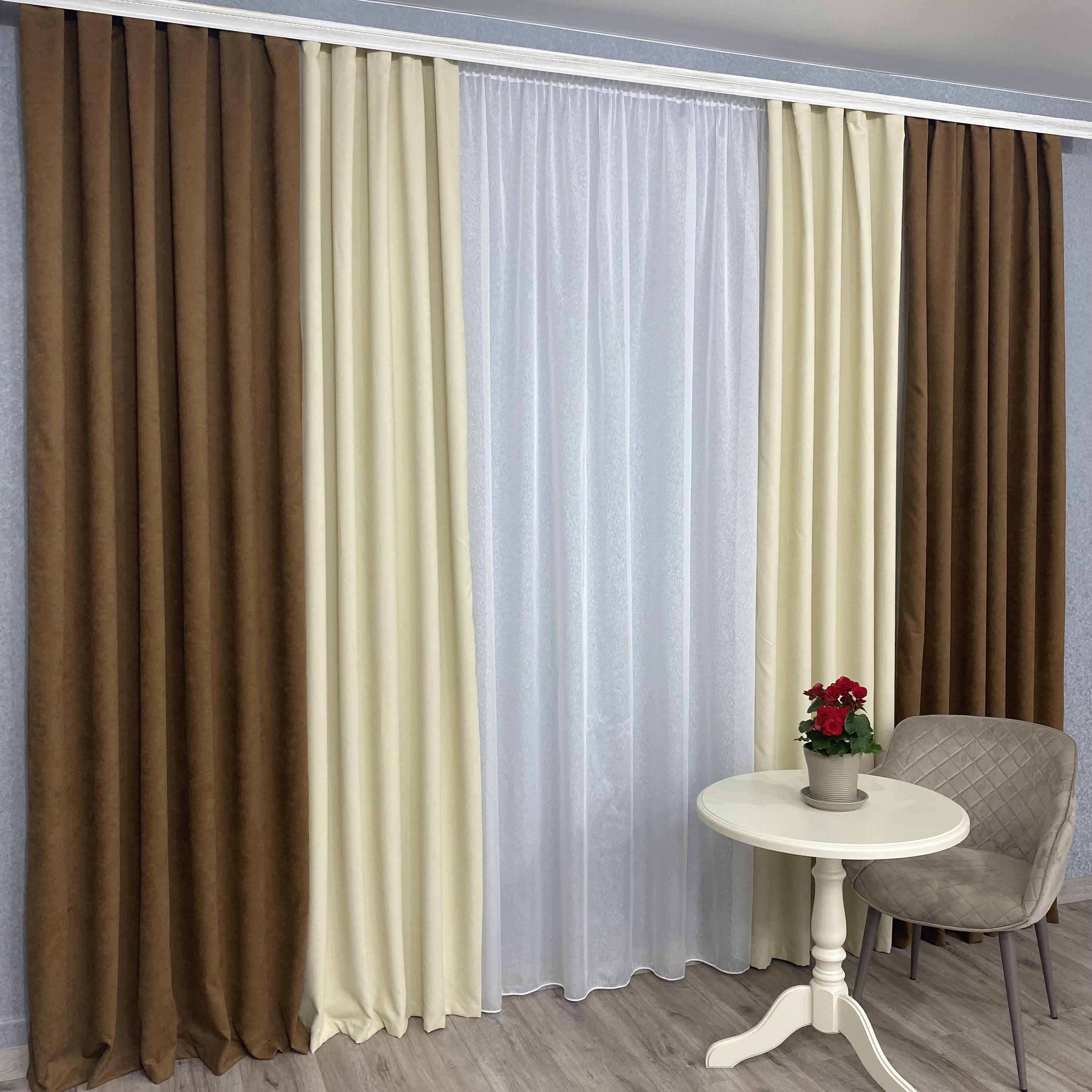 Шторы микровелюр TG Home Дуэт №450 1,50х2,70 м Коричневый/Кремовый (450-216/250) - фото 5 Шторы микровелюр TG Home Дуэт №450 1,50х2,70 м Коричневый/Кремовый (450-216/250) - фото 5