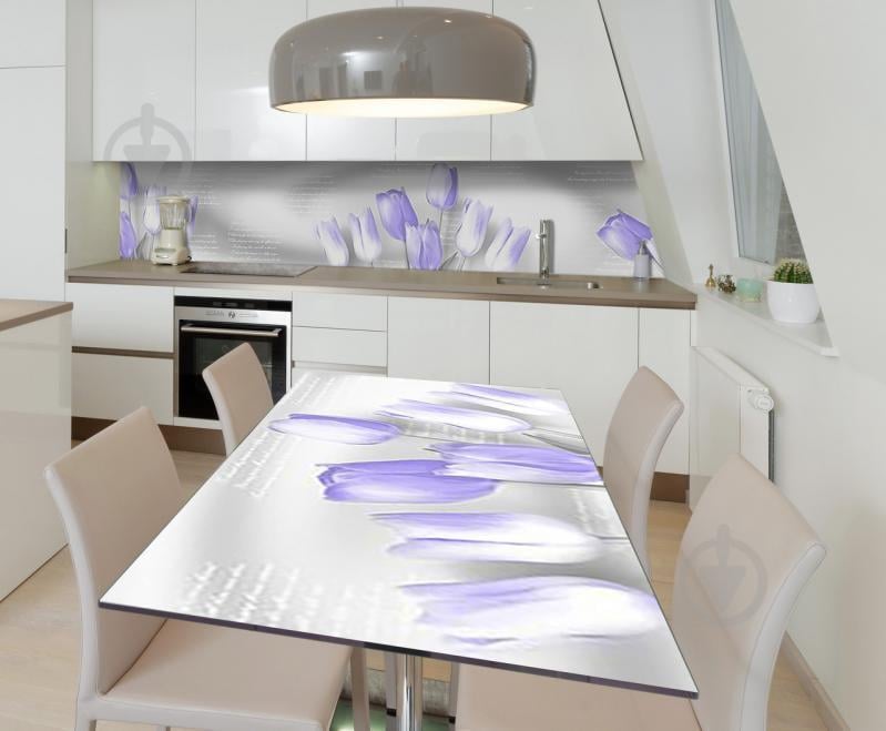 Наклейка виниловая на стол Zatarga  "Серебряные Тюльпаны" 650х1200 мм