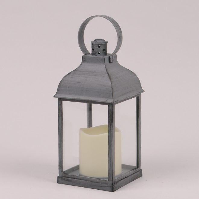 Подсвечник-фонарь со свечой LED Flora Серый (39593)