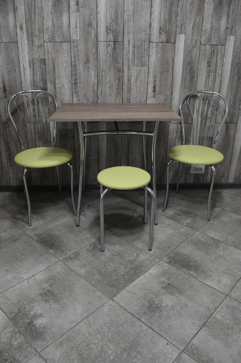 Кухонний комплект Ванесса Тріо стіл/стільці 2 шт./табурет в хром-корпусі 60х80х75 см Трюфель/Салатовий (28374556)