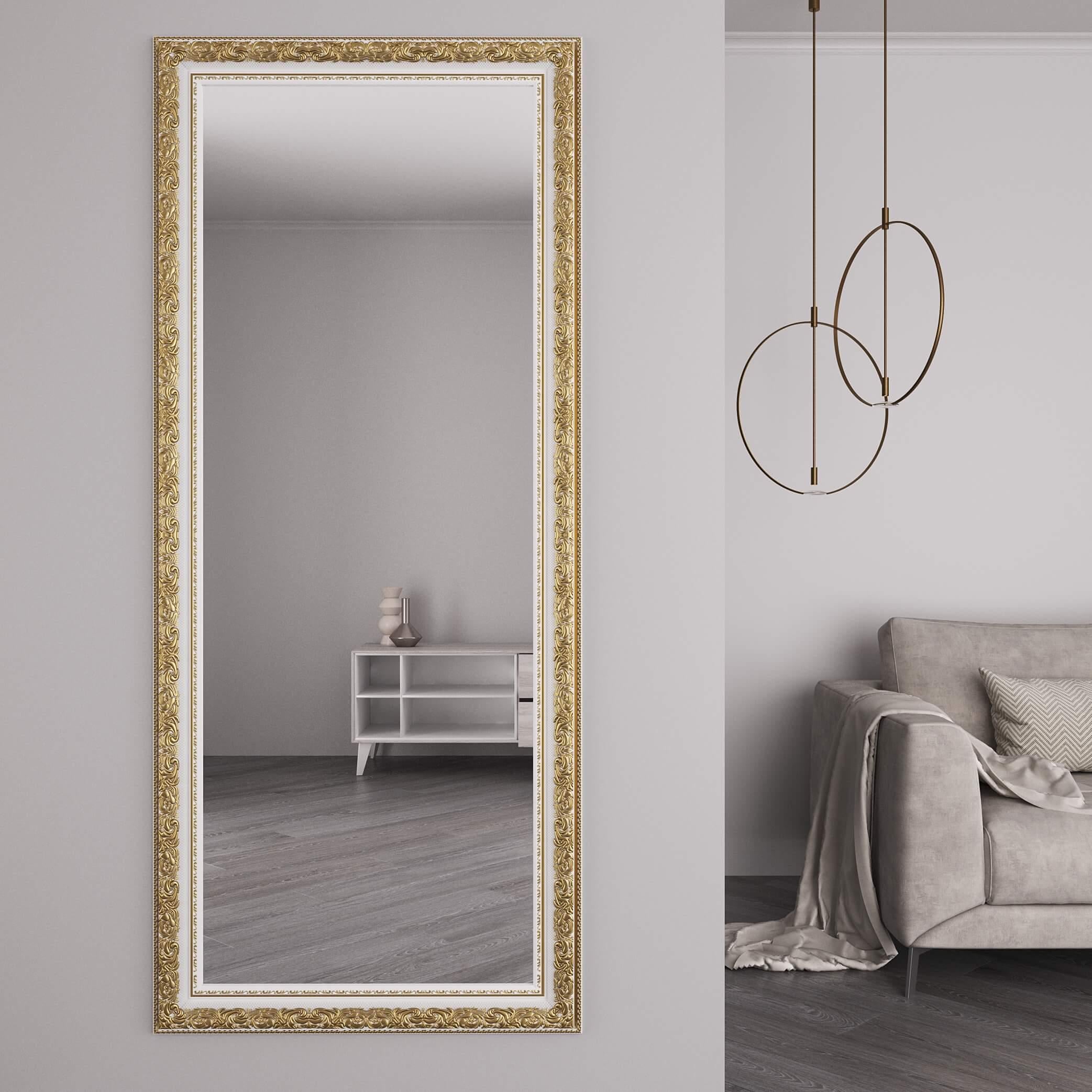 Зеркало в полный рост Black Mirror на стену 186х86 см Белый с патиной золота (8731А-64G)