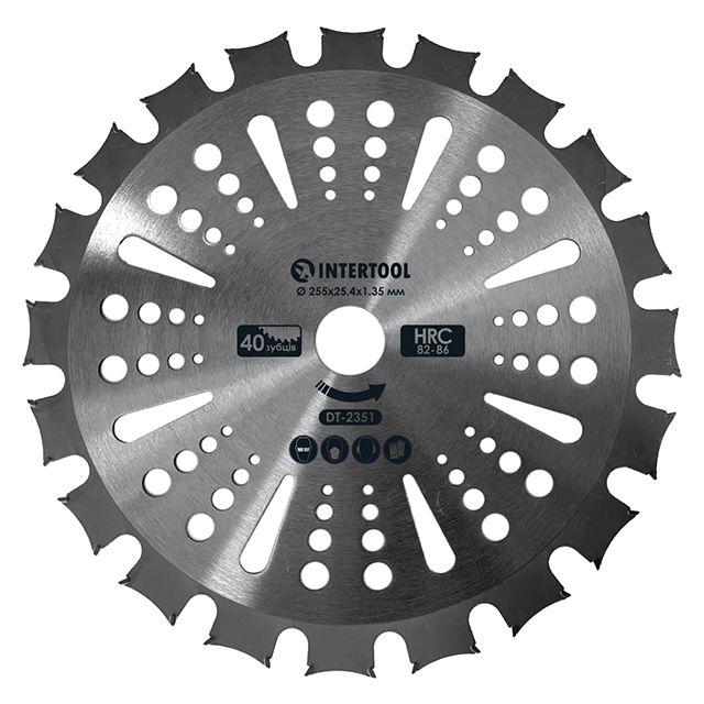 Ніж для мотокоси/тримера з твердосплавними напайками Intertool DT-2351 ø 255x25,4x1,35 мм 40T HRC 82-86 двосторонній