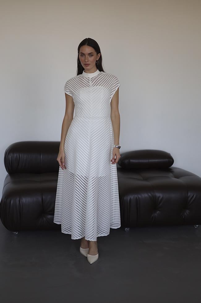 Платье Lipar 3737 макси прозрачное в полоску р. 44 Молочный (16887467)