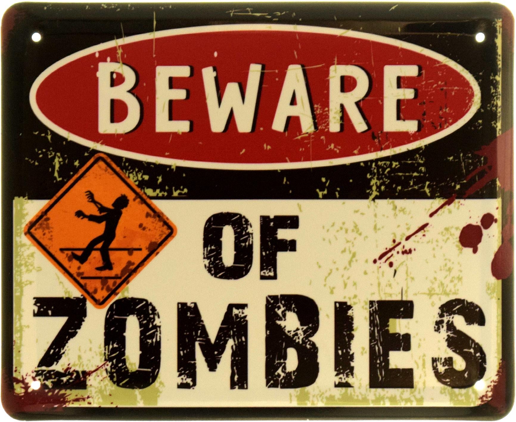 Табличка металлическая "Beware Of Zombies" 18x22 см (ms-103949)