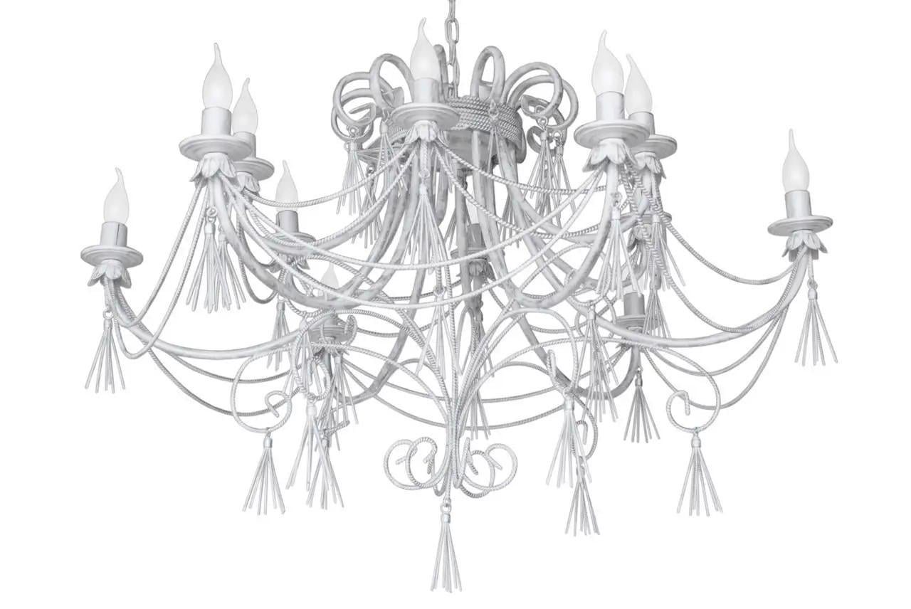 Люстра кованная Снежная королева ручной работы в стиле ретро-люкс на 12 рожков Е14 Белый/Серебреный (КИС12БЕЛ)