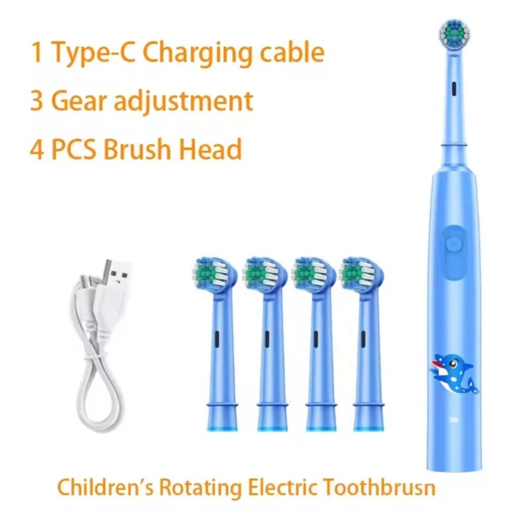 Дитяча електрична зубна щітка з 4 насадками/3 режимами/Type-C зарядкою/водонепроникна Синій - фото 9 Дитяча електрична зубна щітка з 4 насадками/3 режимами/Type-C зарядкою/водонепроникна Синій - фото 9