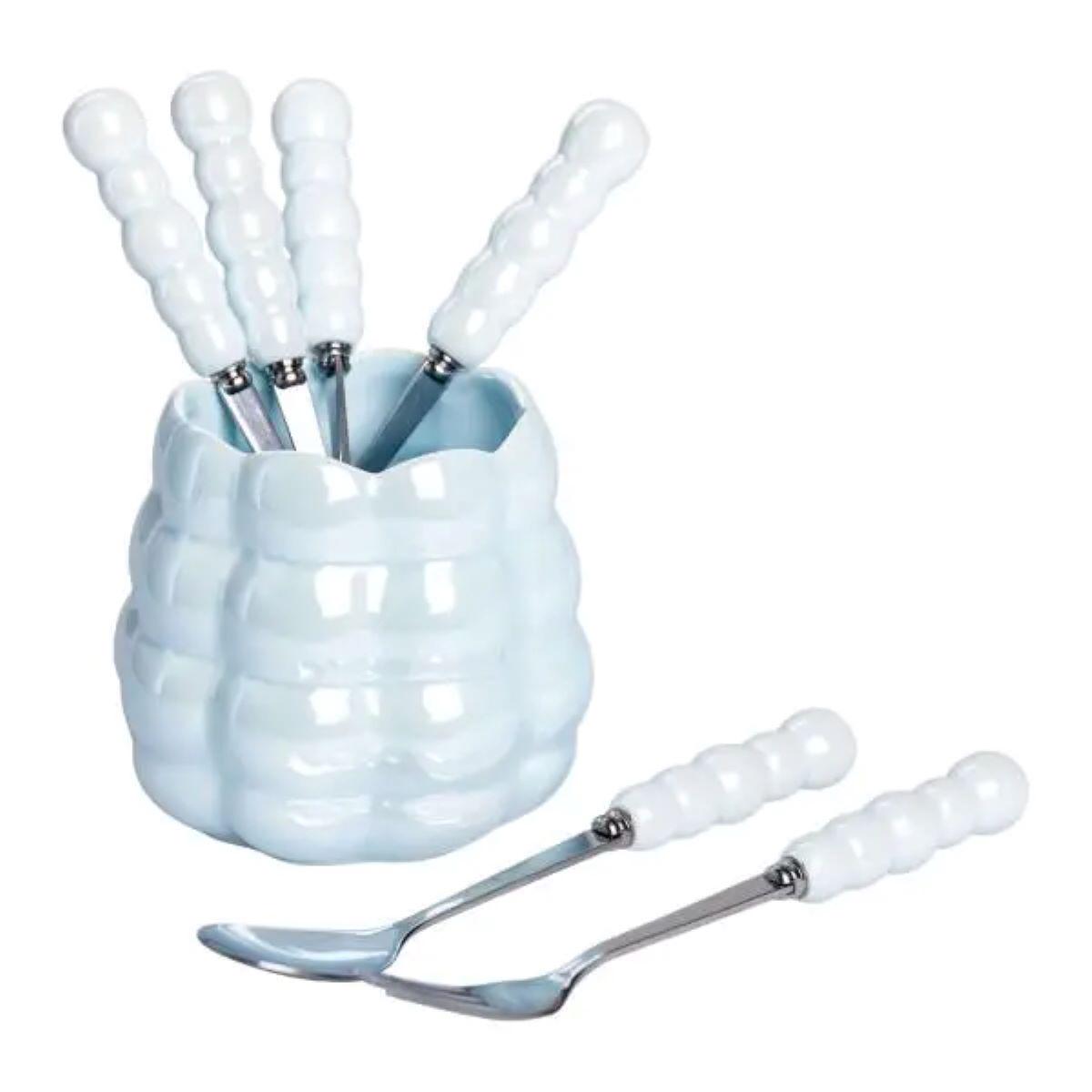 Набір десертних виделок і ложок на 3 персони з підставкою 7 пр. Блакитний - фото 7