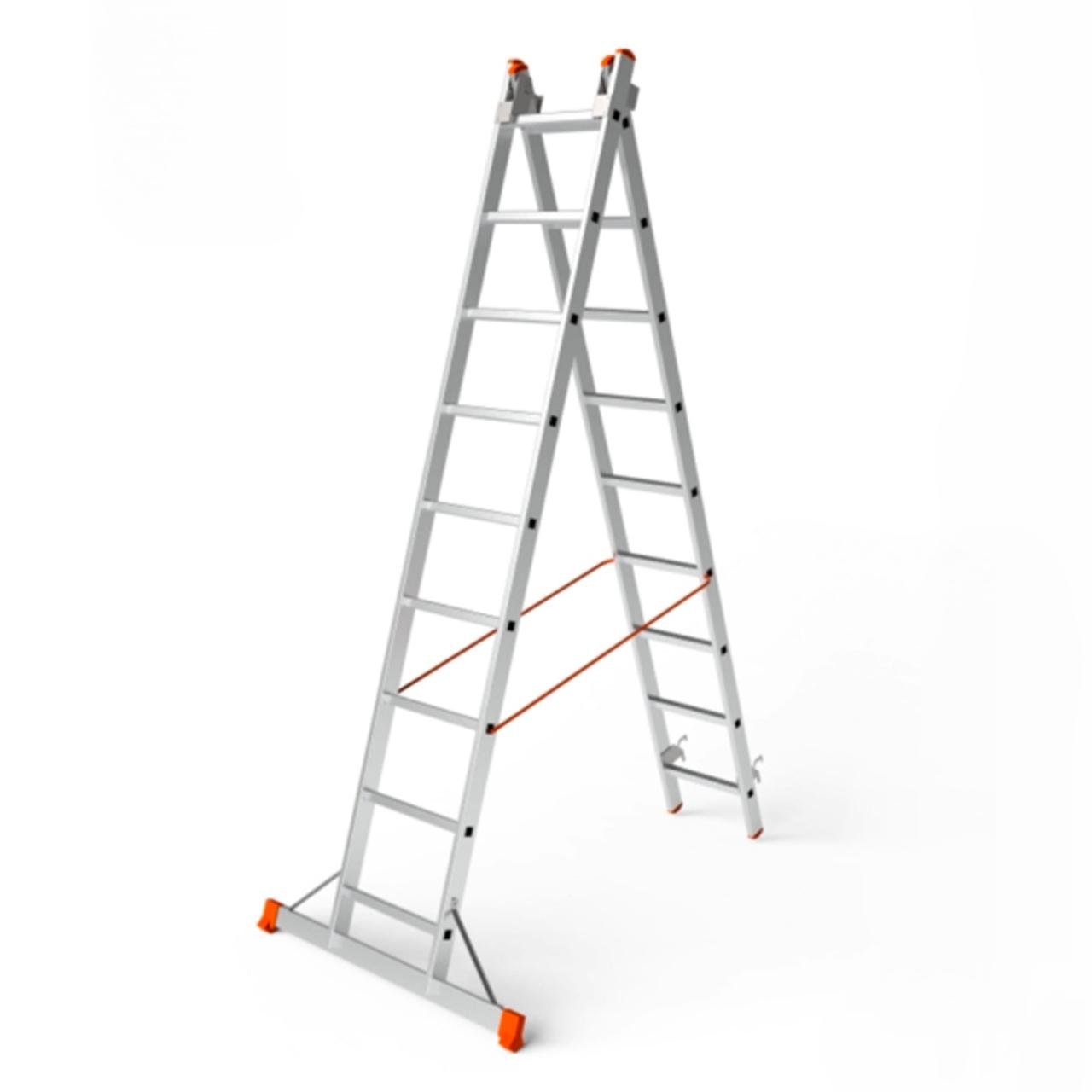 Лестница двухсекционная алюминиевая Техпром 2x9 ступенек