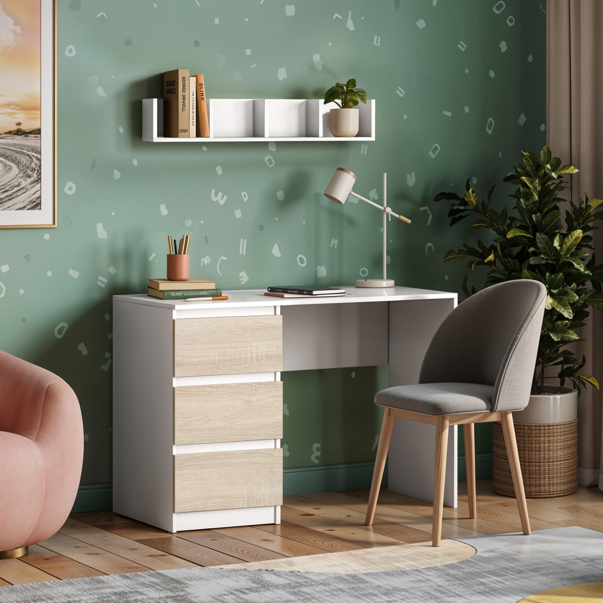 Письменный стол на 3 ящика без ручек FT-224 Left 1200x600x750 мм Белый/Дуб Сонома