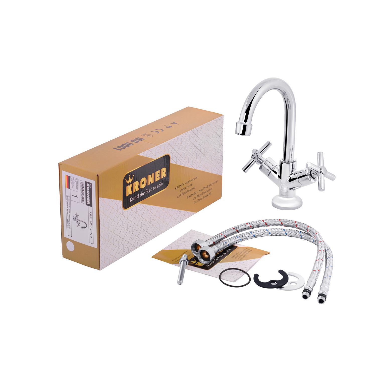 Смеситель для умывальника KRONER Aller CV012063 двухвентильный Хром (147657) - фото 4