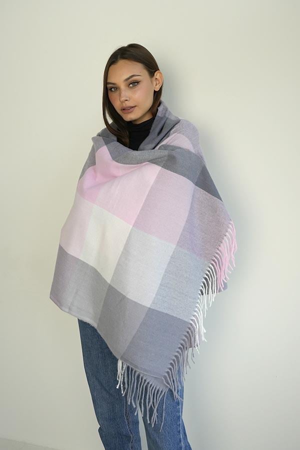 Палантин кашеміровий Braxton Квадрати II 7027-4 Темно-сірий/Рожевий/Білий (26480002)