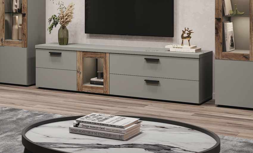 Тумба Модена Sokme 1800х407х471 мм серая/Дуб флагшток (28526178)