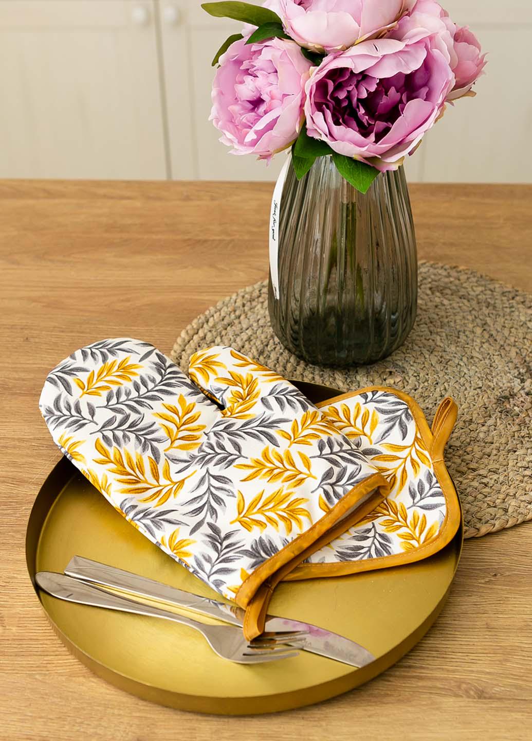 Набор рукавичка и прихватка водоотталкивающие Золотой папоротник (пзлрпв)