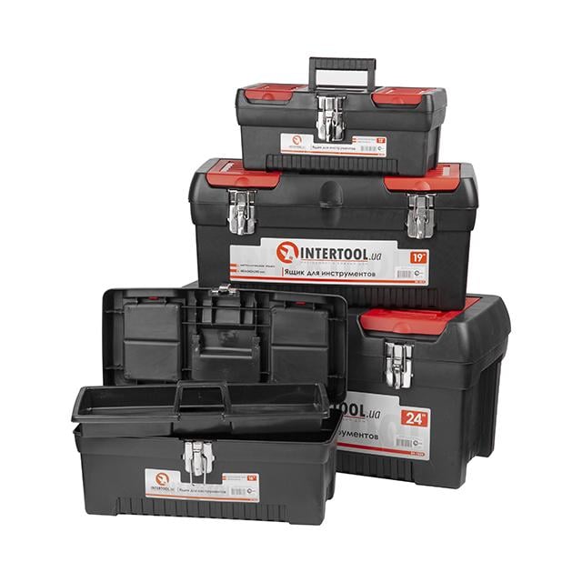 Комплект ящиков для инструмента с металлическим замком 4 шт. 12.5"/16"/19"/24" Комплект ящиков для инструмента с металлическим замком 4 шт. 12.5"/16"/19"/24"