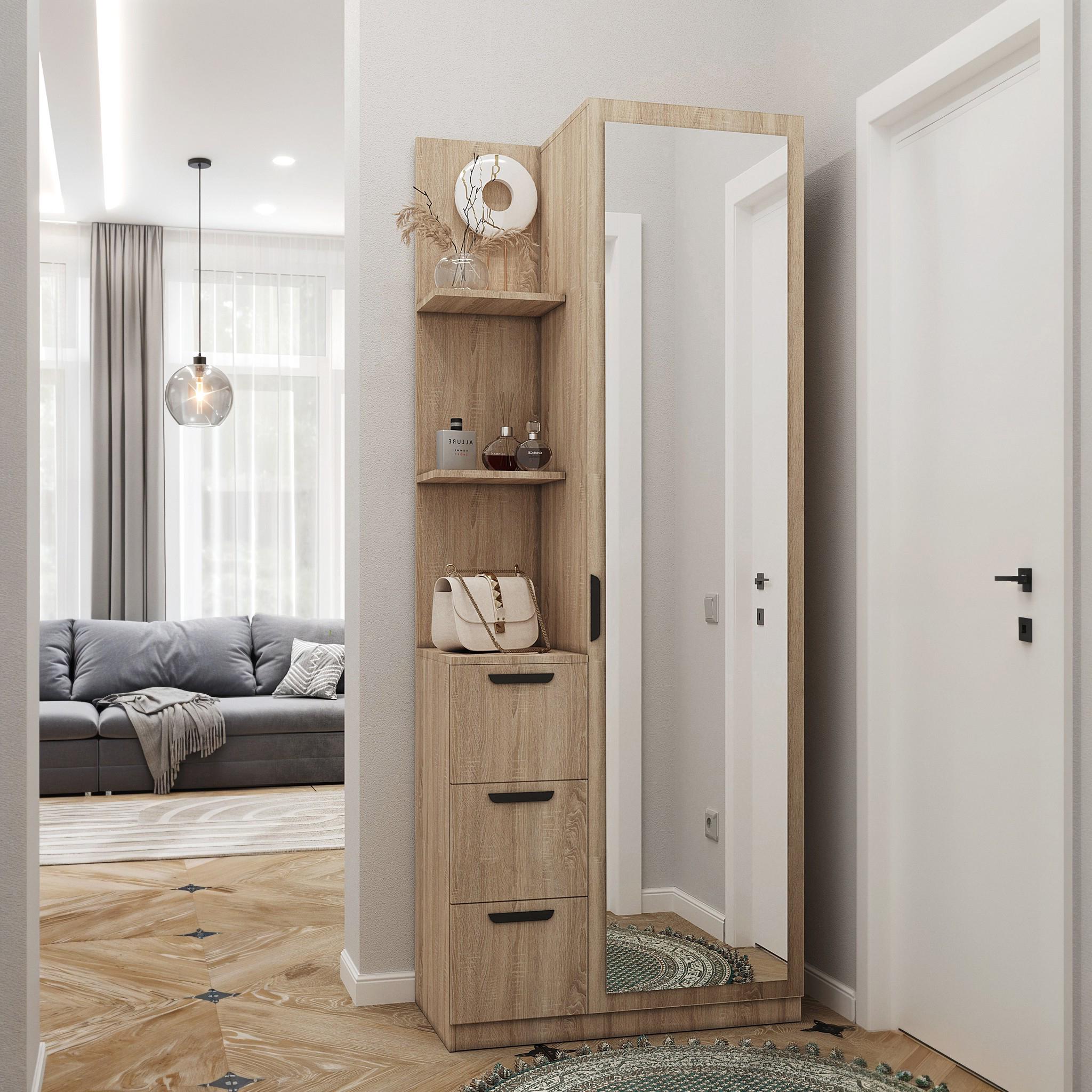 Гостиная с зеркалом и полками N-1 R 800х400х2000 мм Дуб Сонома