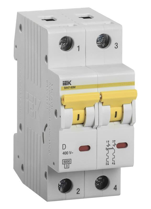 Автоматичний вимикач IEK ВА47-60 50A 6 kA 2 полюси тип D MVA41-2-050-D (37918)
