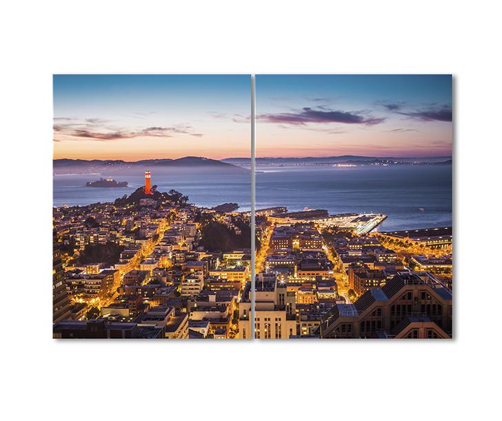 Картина модульная Вечерний город у моря 2 модуля 90x135 см
