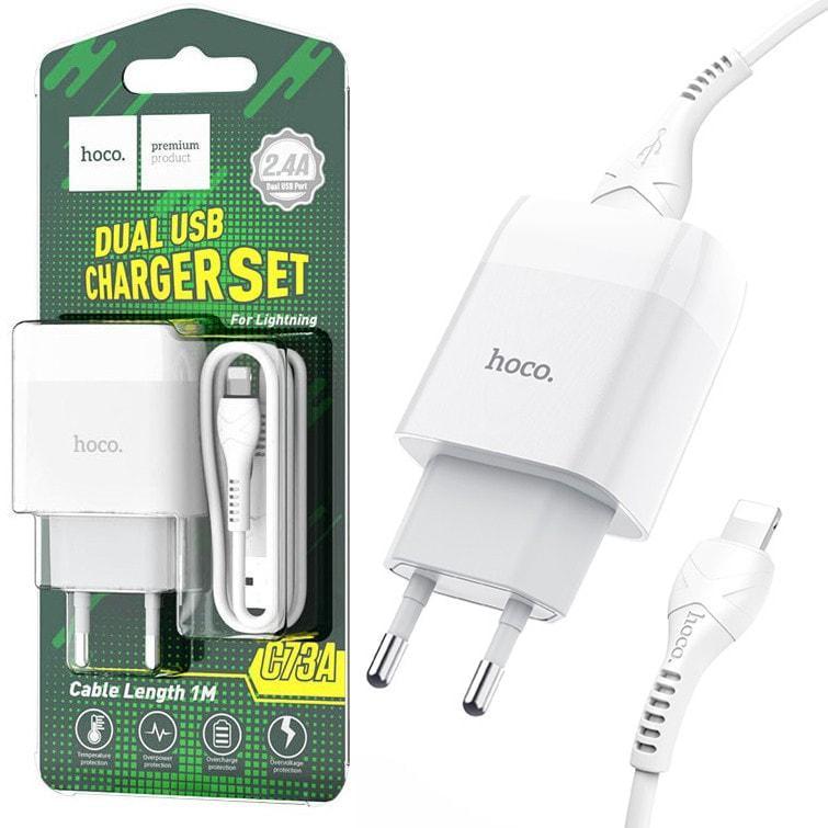 Устройство зарядное Hoco C73A 2 USB 2,4A/кабель Lightning White (36778) - фото 3 Устройство зарядное Hoco C73A 2 USB 2,4A/кабель Lightning White (36778) - фото 3