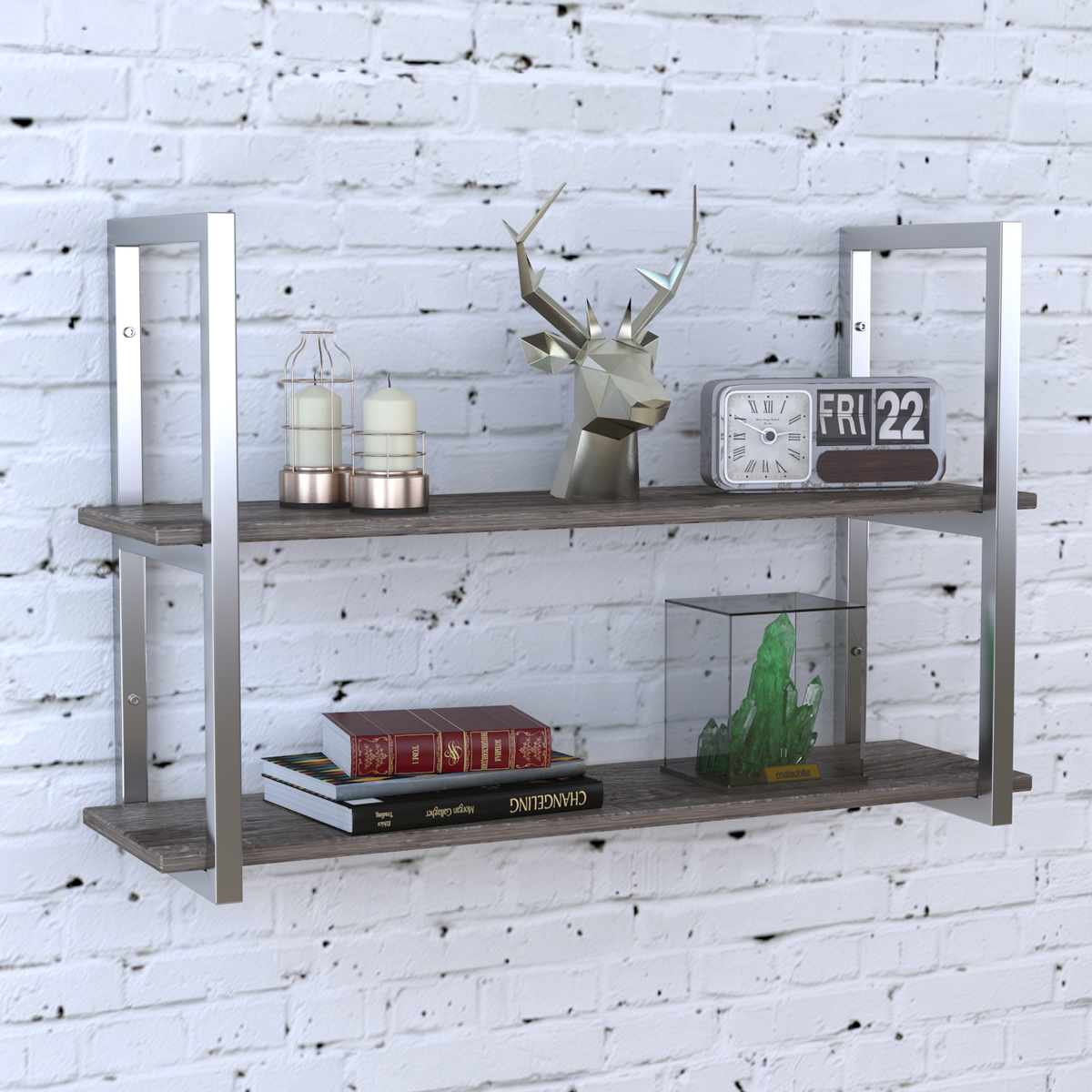 Полка настенная PL-2 дуб палена 112 см Хром