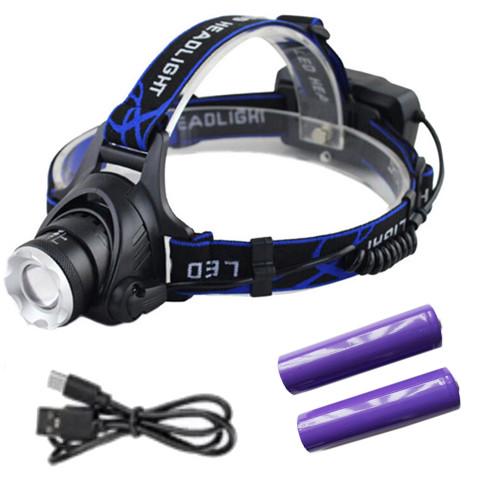 Фонарь налобный V9-XPE+UV 2x18650 ЗУ microUSB Zoom Box (2259540055)