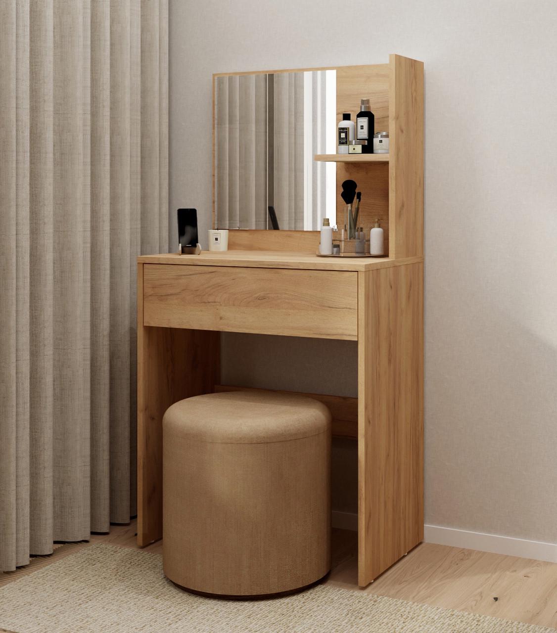 Туалетный столик ДСП ТС-5 с зеркалом полками и выдвижным ящиком Крафт Золотой (28918323)