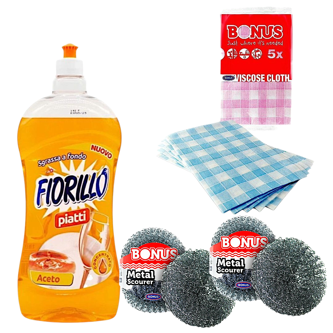 Набор средство для мытья посуды Fiorillo Vinegar/скребок BONUS Metal scourer/тряпка Viscose cloth (111154) Набор средство для мытья посуды Fiorillo Vinegar/скребок BONUS Metal scourer/тряпка Viscose cloth (111154)