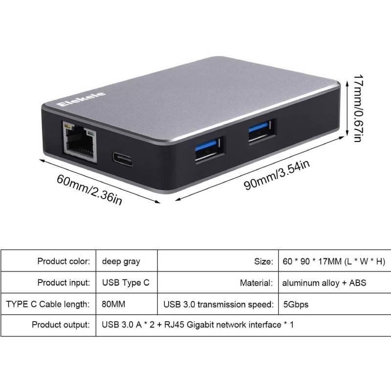 Адаптер USB C Elekele порт PD + 2 USB 3.0 (1551) - фото 4