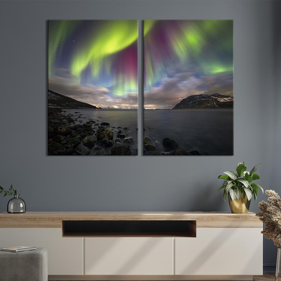 Модульная картина на холсте Диптих Волшебное северное сияние 111x81 см (592-2)