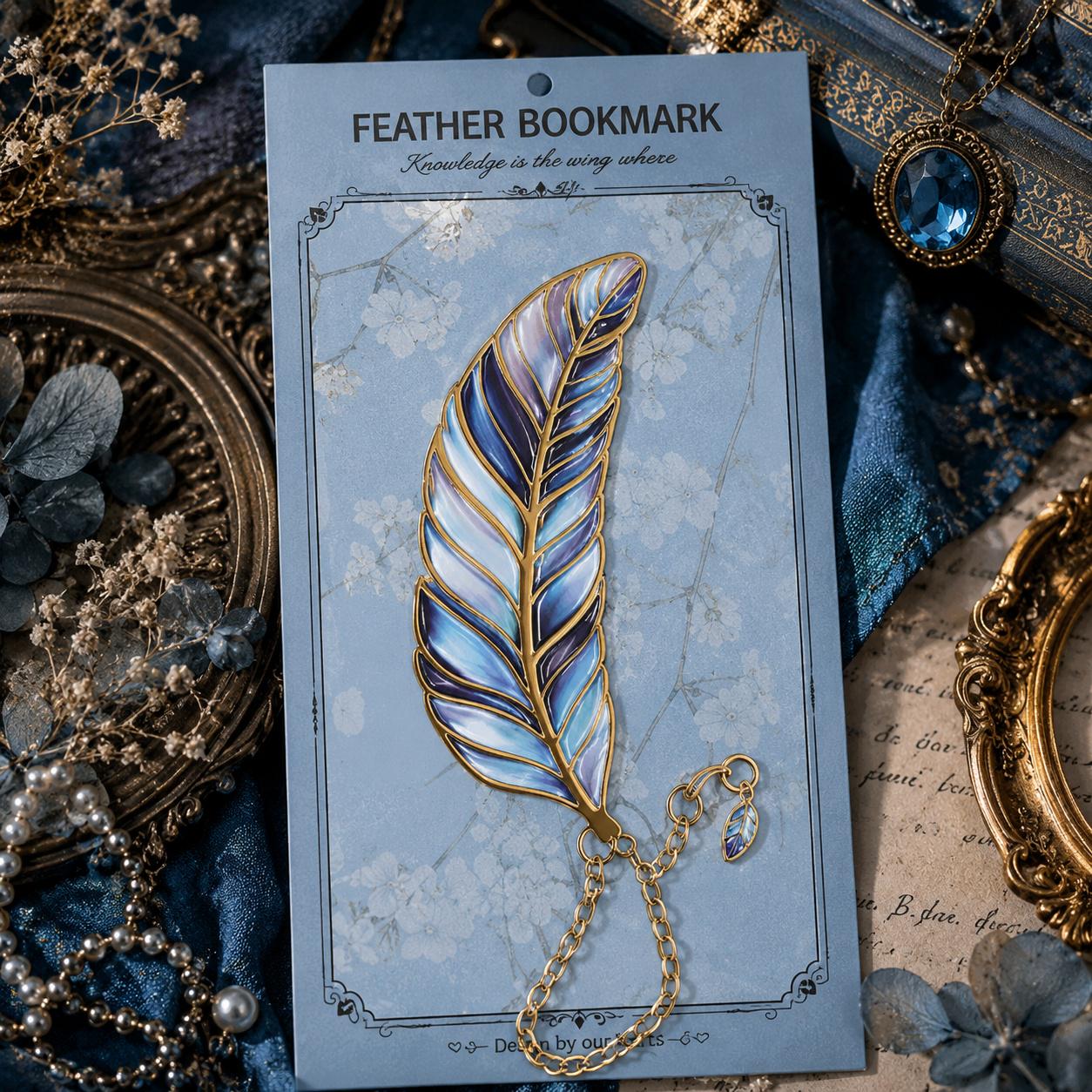 Закладка для книг металева Fantasy Feather Перо Небесний блакитний (37242888)