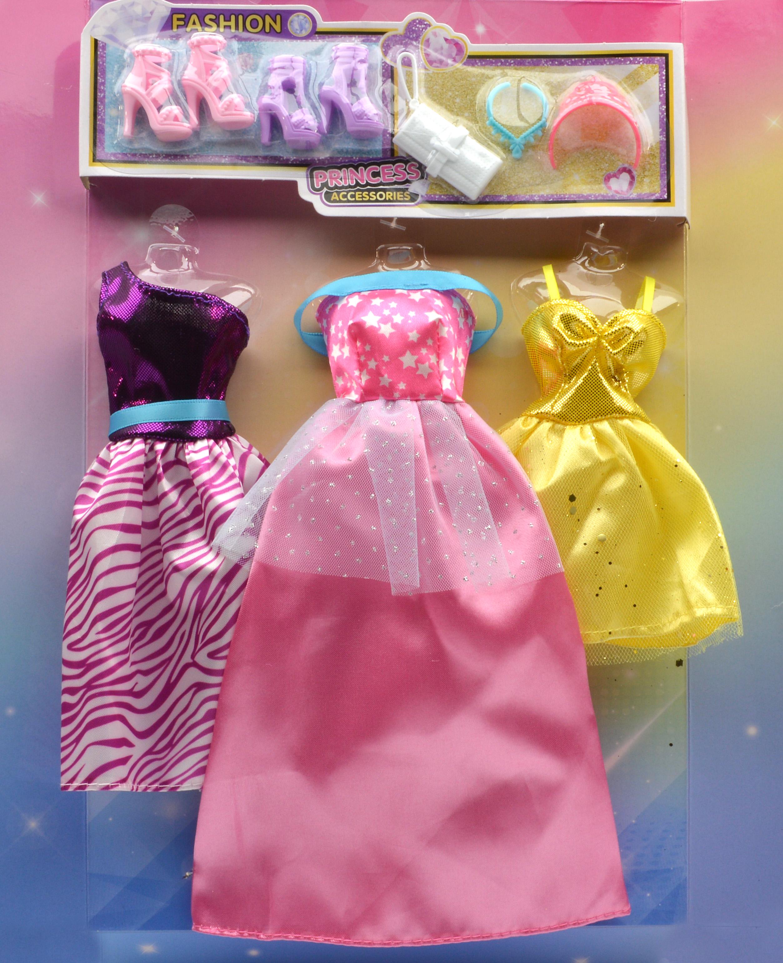 Одежда для кукол высотой 3 платья/2 пары туфель/сумочка/ожерелье и корона 29 см