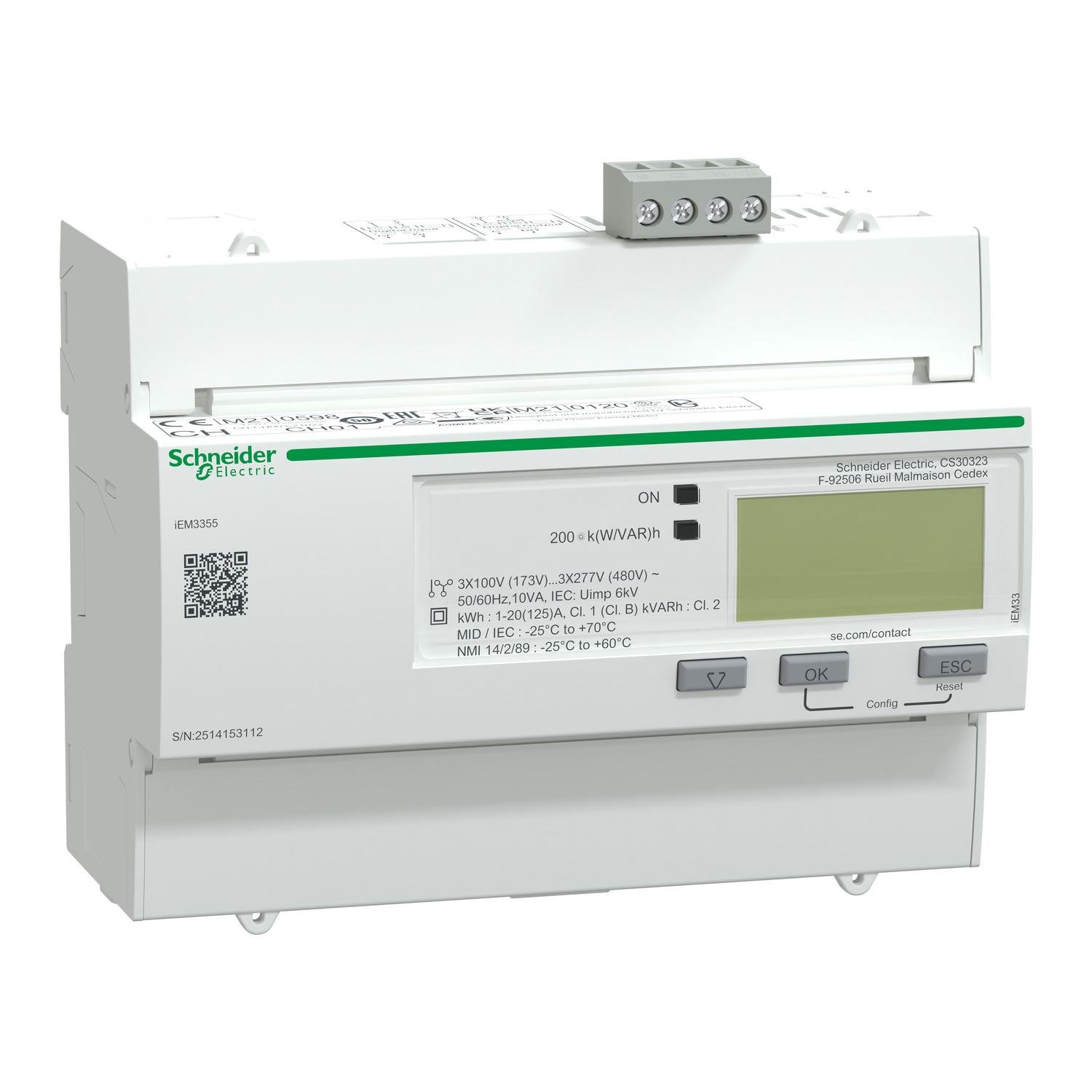 Счетчик электронный трехфазный Schneider Electric iEM3000 125A класс 1 Modbus MID (A9MEM3355) Счетчик электронный трехфазный Schneider Electric iEM3000 125A класс 1 Modbus MID (A9MEM3355)