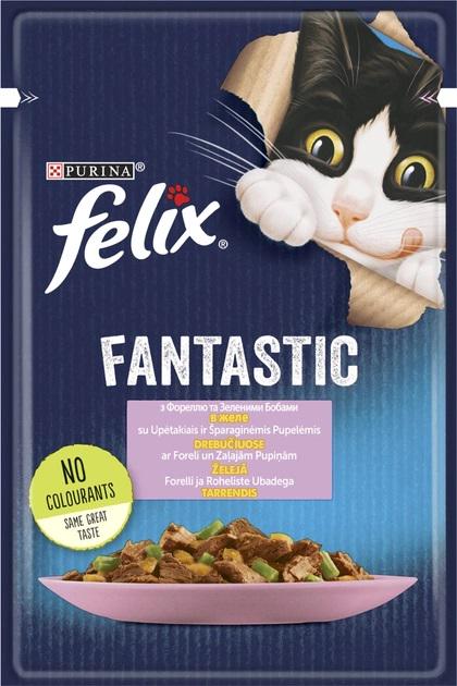 Корм для кошек влажный Felix Fantastic с форелью и зелеными бобами в желе 85 г (1153/1)