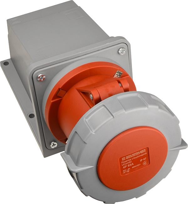 Силова розетка АСКО-УКРЕМ UCombi 3P+PE 63А 415 В стаціонарна IP67 поліамід Червоний (A0080010150)