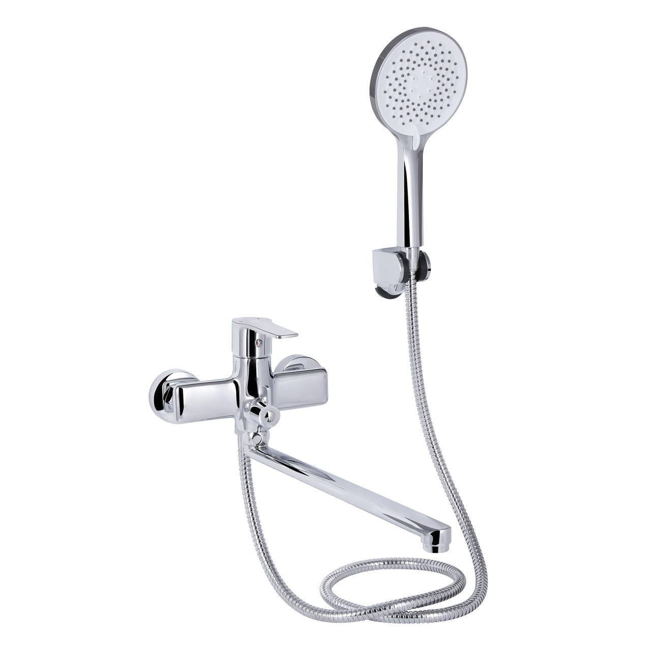 Смеситель для ванны Qtap Taurus с длинным поворотным изливом с душевым гарнитуром QTTAU260CRM45663 Chrome (2576936545)