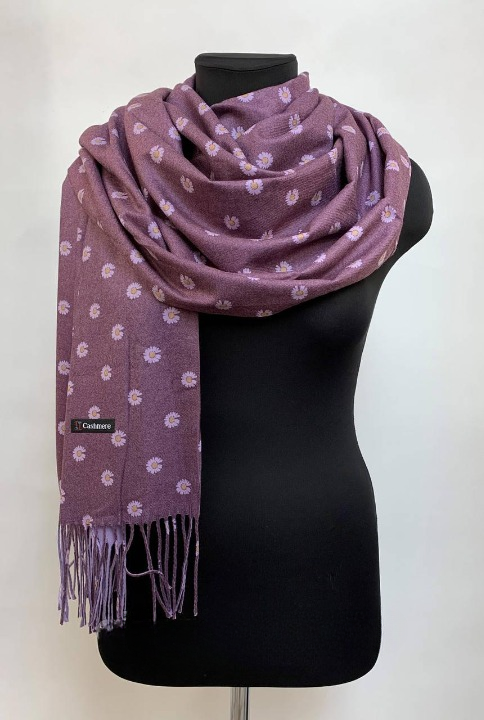 Шарф кашемировый Ромашка двухсторонний Фиолетовый (ШарфКаш11)