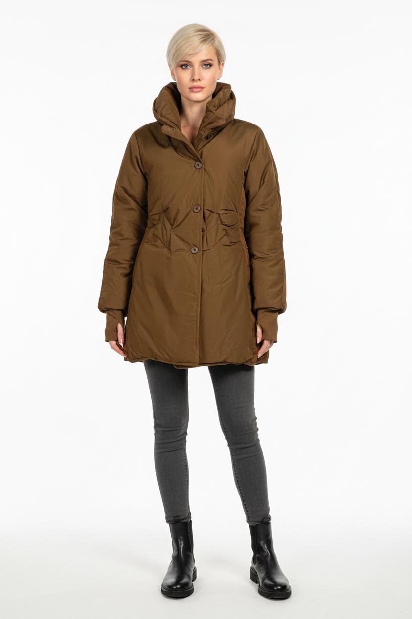 Пуховик женский приталенный Number Nine NN-302 р. 42 Светло-коричневый (NN-302-42) - фото 11 Пуховик женский приталенный Number Nine NN-302 р. 42 Светло-коричневый (NN-302-42) - фото 11