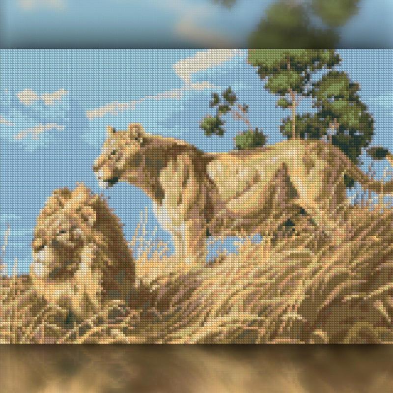 Алмазная вышивка The Wortex Diamonds Лев с львицей 30x40 см TWD20028