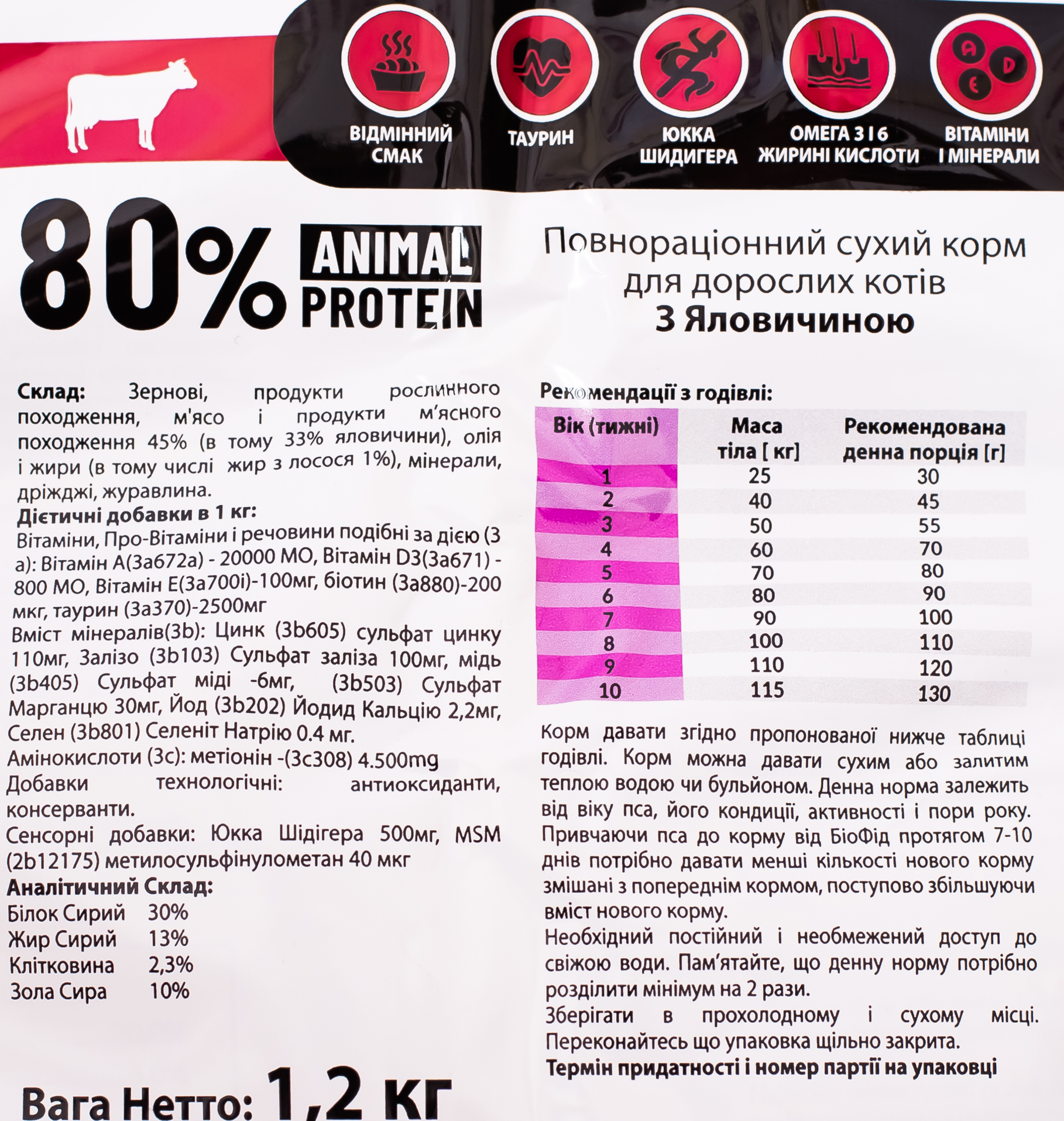 Корм сухий для дорослих котів BIOFEED VITAL FIT з яловичиною 1,2 кг - фото 3